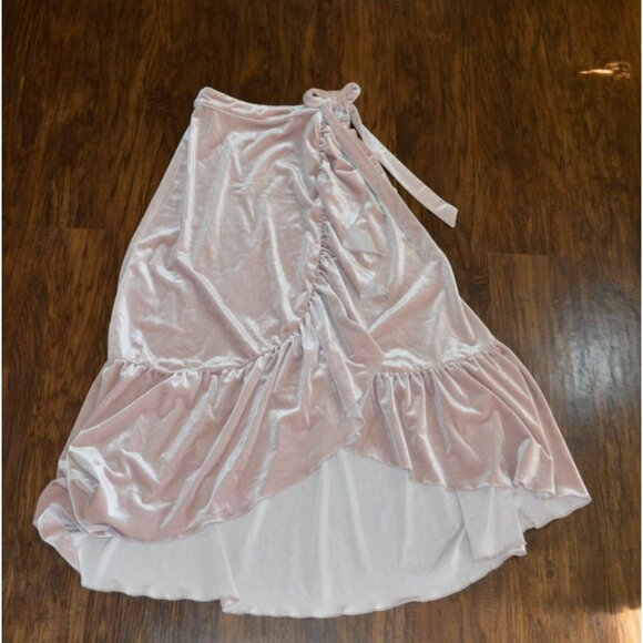 Mia Joy Velvet Tan Wrap Ruffle Maxi Skirt Girls Size 12 Adjustable Youth - Picture 1 of 6